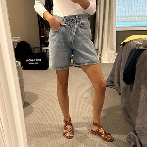Agolde Criss Cross Light Wash Jean Shorts